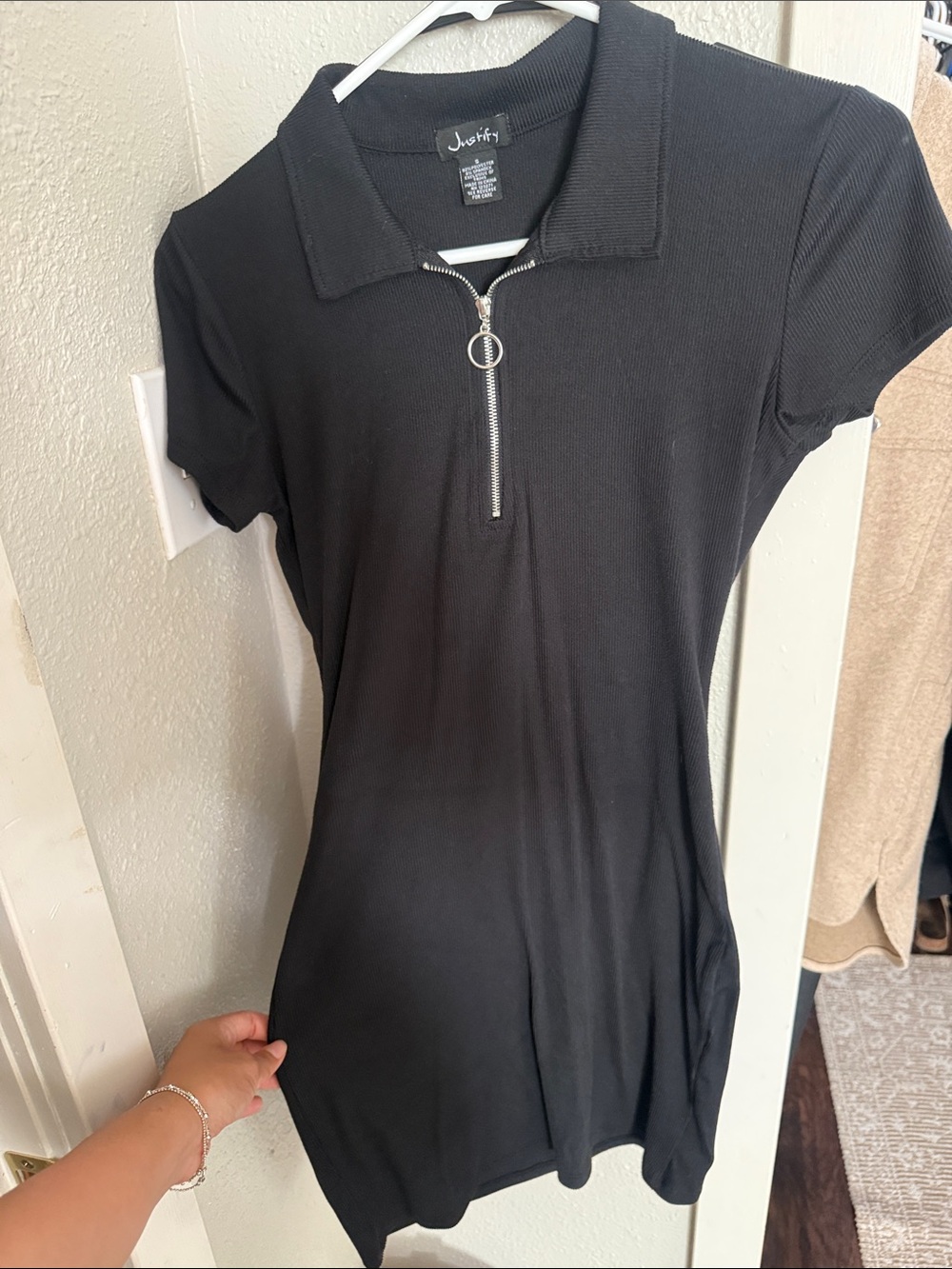 Black Polo Zip Mini Dress